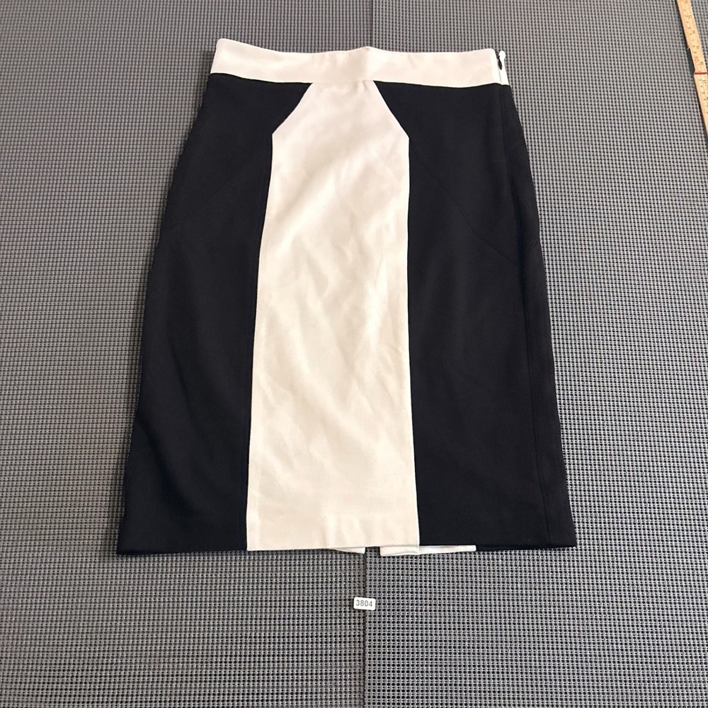 Cache Womens Black White Colorblock Pencil Skirt Side Zip Size S
